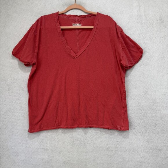 Free People We The Free Shirt Womens Small Red V Neck Raw Edge Oversized Boxy - Picture 1 of 7